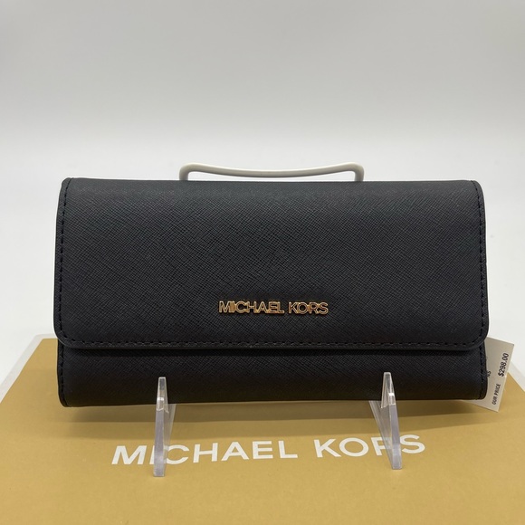 Michael Kors Large Trifold Wallet Black - Picture 2 of 8